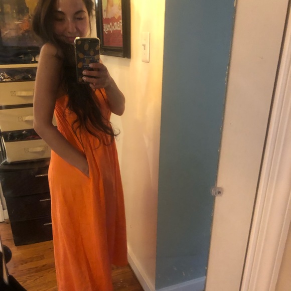 Orange/pink sundress midi adjustable straps button - Picture 5 of 5